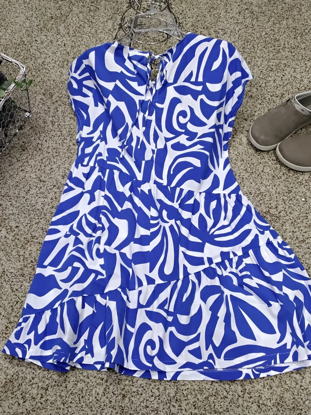 3979 Size XLMSK Blue and White Abstract Pullover Dress - Picture 3 of 5